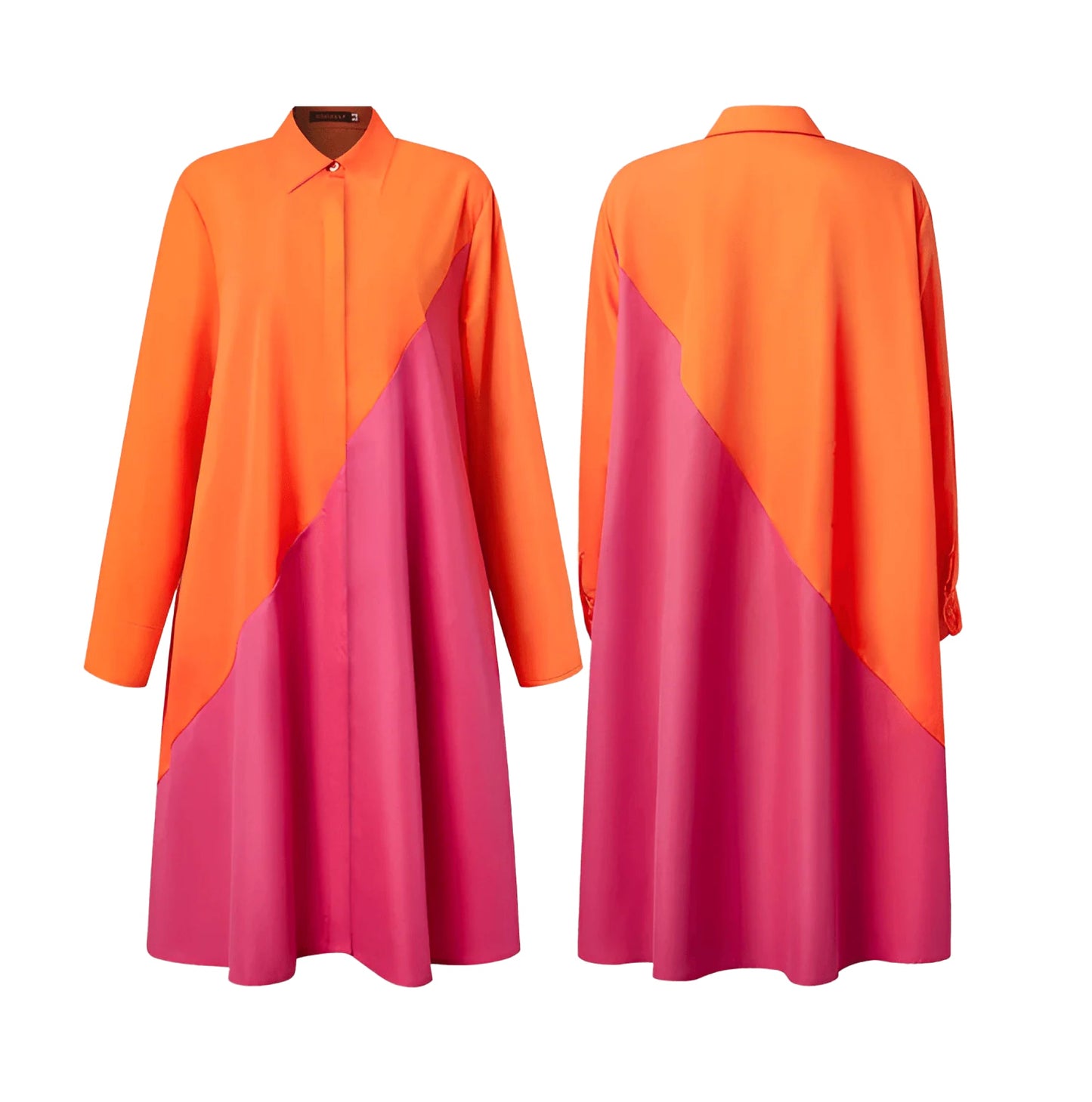 Marcela | Vestido moderno con cuello vuelto y camisa de lino de manga tres cuartos y escote en pico