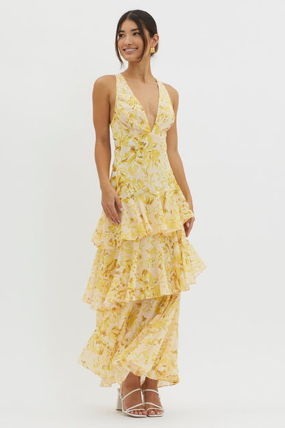 AURA - VESTIDO DE GASA CON VOLANTES