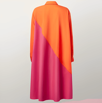 Marcela | Vestido moderno con cuello vuelto y camisa de lino de manga tres cuartos y escote en pico